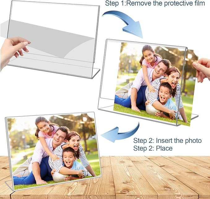 6 Pack 6"x4" Clear Acrylic Self Standing Photo Frames，Picture Frame Stand Perfect for Showcasing Memories Desktop Display for Home or Office Décor，Horizontal