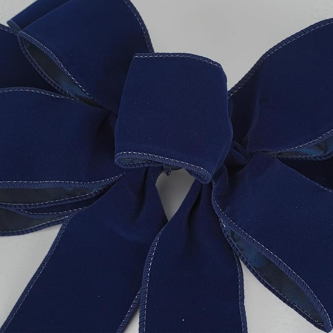 13" Navy Blue Velvet Christmas Tree Topper Bow, Premade for Wreaths, Gift Bows, Home Decor