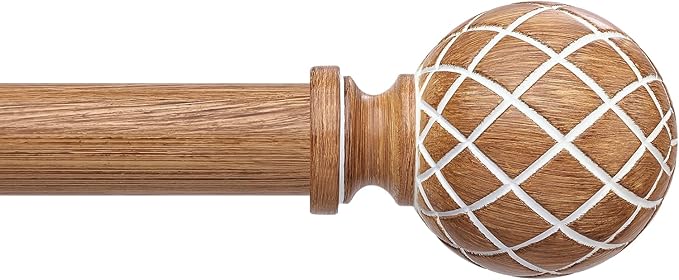 Wood Curtain Rods for Windows 66 to 120 Inch, 1 Inch Diameter Adjustable Heavy Duty Wooden Curtain Rod with Unique Faux Wood cobweb Finials, Boho Vintage Decorative Drapery Rod for Farmhouse
