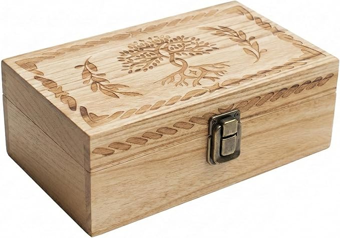 Tree of Life Keepsake Box, Wooden Decorative Trinket Box Celestial Decor for Women, Witchy Gifts Home Decor Jewelry Storage Boxes with Hinged Lid