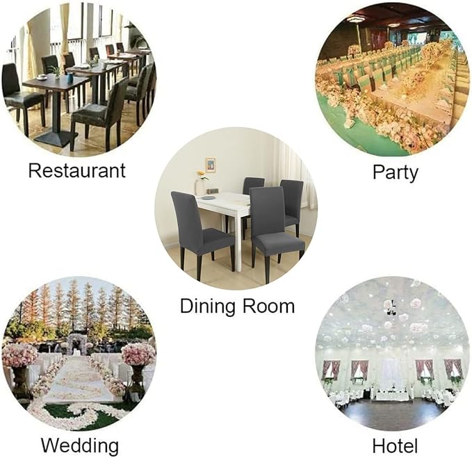 Stretch Chair Covers Slipcovers Set of 4 Dark Gray Stretchable Dining Chair Slipcover Washable Removable for Kitchen,Hotel,Restaurant