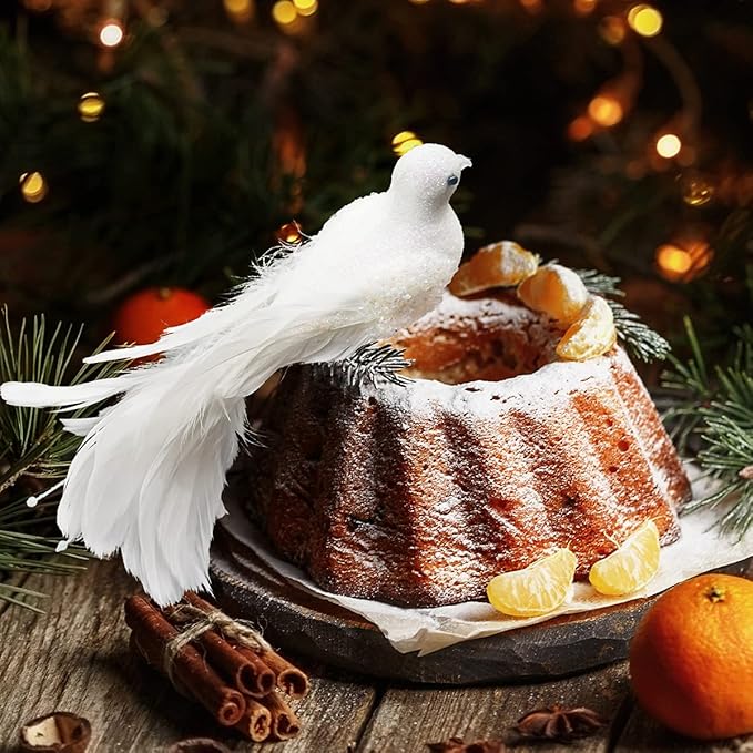 Yolococa White Birds Chirstmas Tree Decoration Bird, 10x2x3 inches, 2pcs