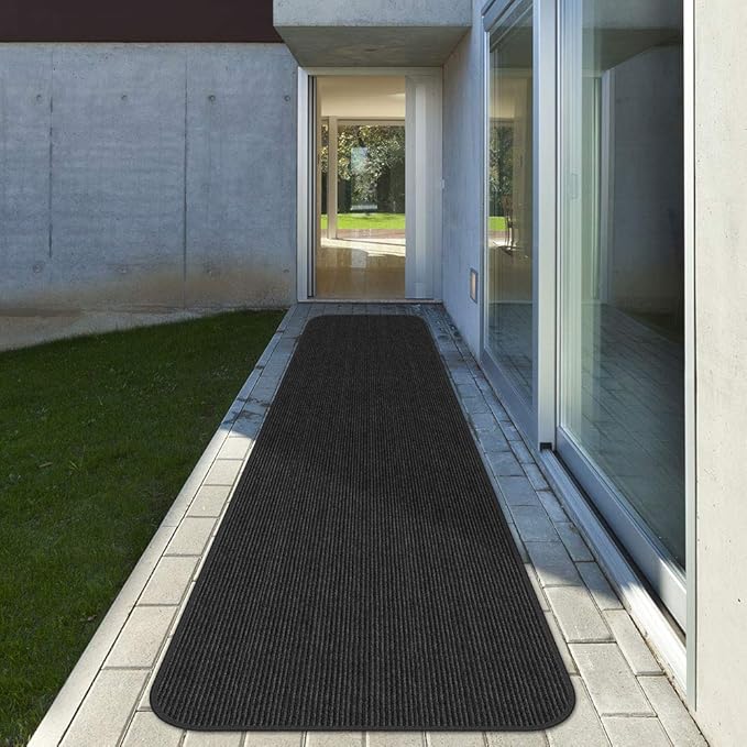 House, Home and More Indoor Outdoor Double-Ribbed Carpet Runner with Skid-Resistant Rubber Backing - Smokey Black - 3 Feet x 20 Feet