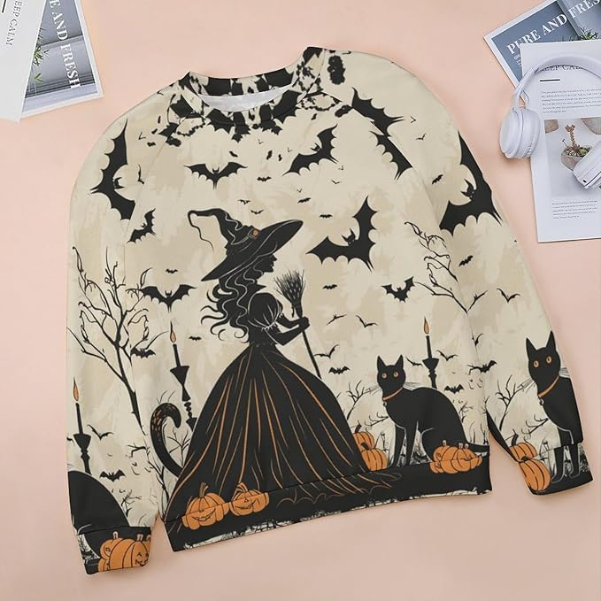 Halloween Sweatshirts for Women Funny and Spooky Print Crewneck Oversized Pullover Outdoor Lounge Fashion Sweater