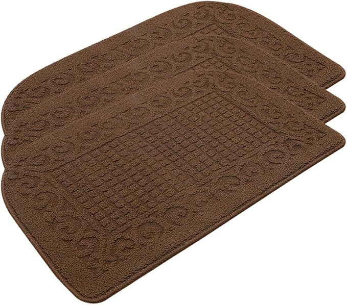 COSY HOMEER 32X20 Inch Anti Fatigue Kitchen Rug Mats are Made of 100% Polypropylene Half Round Rug Cushion Specialized in Anti Slippery and Machine Washable,Brown(3 pcs)