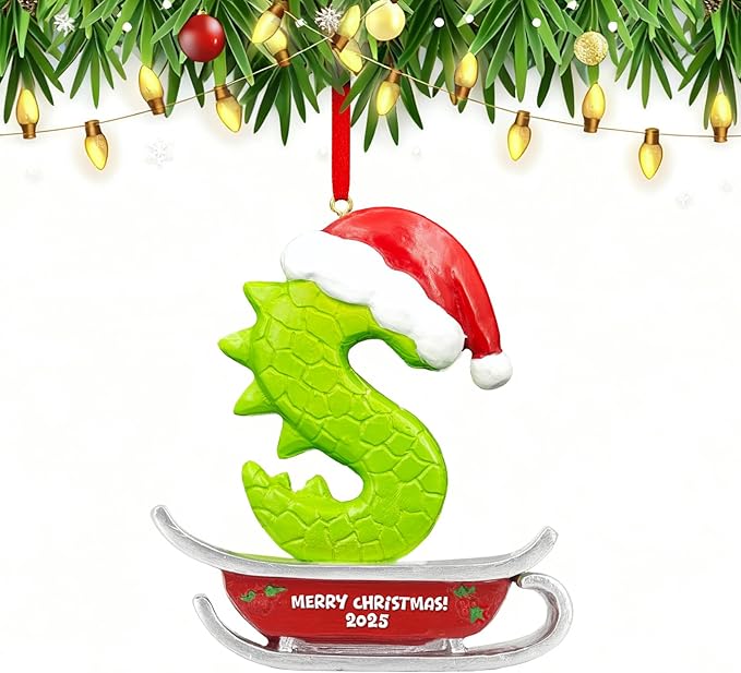 26 Letter Ornaments for Christmas Tree Decoration,Personalized Letters Ornaments, Initial Christmas Ornament, Hanging DIY Letter Xtmas Dinosaur Ornament, Gifts for Family Friends (S)