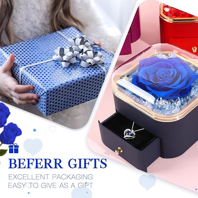 Beferr Christmas Day Rose Gifts for Mom Women Birthday Gifts Preserved Real Rose with Necklace Eternal Roses Forever Flowers for Delivery Prime Xmas Day Flower Gifts for Grandma Wife Daughter Sister