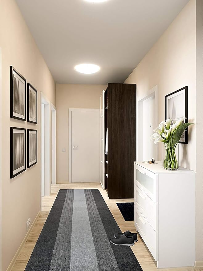 Custom Size Hallway Runner Rug, Slip Resistant, 26 Inch Wide X Your Choice of Length, Lines Anthracite, 26 Inch X 28 feet