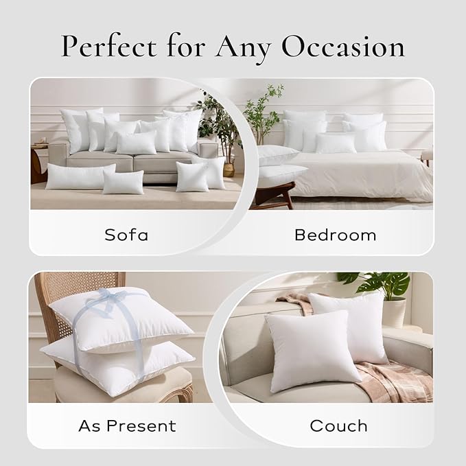 Throw Pillow Inserts (Pack of 4, 20 x 26 Inches, White) - Hypoallergenic 100% Virgin Fiber Lumbar Pillow Form Microfiber Throw Pillows for Bed and Couch Pillows | Indoor Decorative Pillow