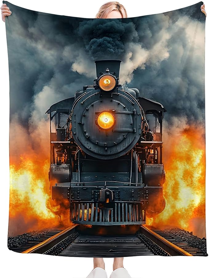Tijuboni Steam Train Throw Blanket Locomotive Gifts for Boys Girls Men Women Kids Adults Soft Flannel Fleece Blanket for Couch Sofa Bed Home Decor 50"x60"