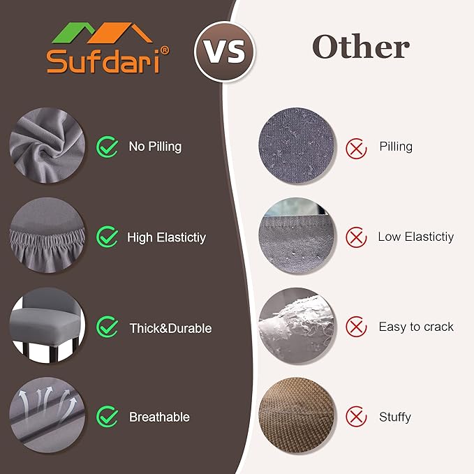 Sufdari Dining Chair Covers,Kitchen Chair Cover,Parsons Chair Slipcover,Spandex Chair Protectors for Dining Room Stretch Chairs Cover Set of 8 -Gray
