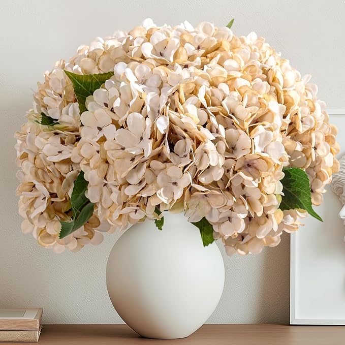 10PCS Fake Hydrangea Artificial Flowers Hydrangea Bouquet for Home Wedding Bridal Bouquet Office Party Table Centerpiece DIY Floral Decor (Autumn White)