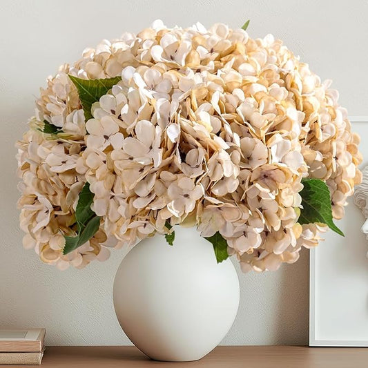 10PCS Fake Hydrangea Artificial Flowers Hydrangea Bouquet for Home Wedding Bridal Bouquet Office Party Table Centerpiece DIY Floral Decor (Autumn White)