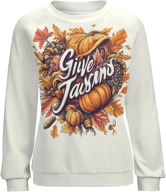 Thanksgiving Sweatshirt for Women Crewneck Pullover Casual Graphic Long Sleeve Shirts Sweater