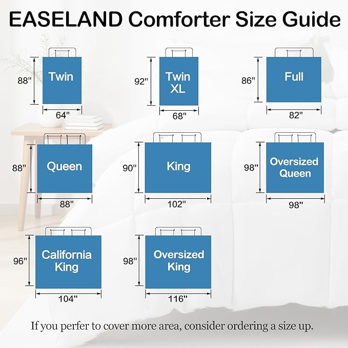 EASELAND Twin Size Down Alternative Comforter - Quilted Duvet Insert for All Seasons, Soft Lightweight with Corner Tabs, Summer Winter Warm Bedding, Light Grey 64×88 Inches