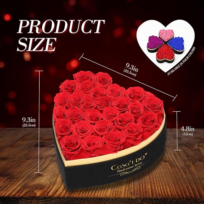 Preserved Roses Flowers for Delivery 27 Pcs, Forever Flores in Heart Box with Necklace, Eternal Rose Anniversary Birthday Gift for Women Wife Girlfriend, Rosas for Valentines Christmas, Red