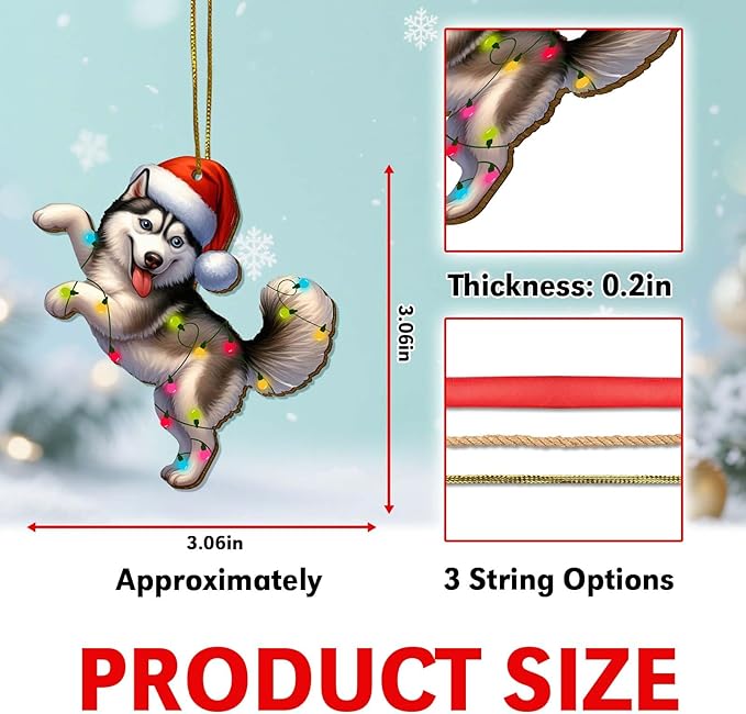 2-Sided Printed Funny Husky Wooden Christmas Ornaments, Keepsake for Women, Men and Friends, Husky Dog Christmas Tree Hanging Decorations
