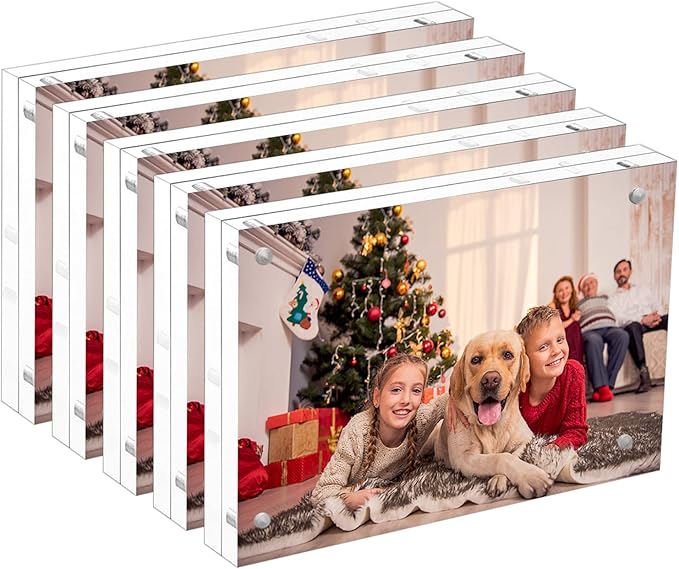 NIUBEE 4x6 Acrylic Photo Frames 5 Pack, Clear Desktop Double Sided Magnetic Picture Display