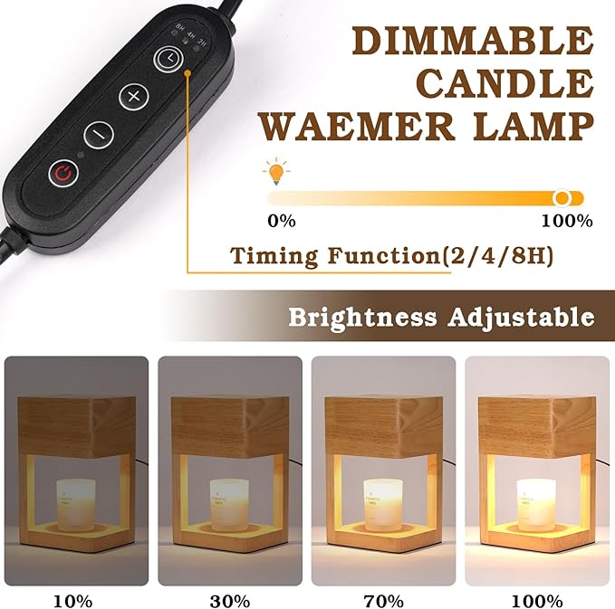 Candle Warmer Lamp Wood with Timer, Dimmable Electric Candle Lamp Warmer for Jar Candles, 2 * 35 Watt Bulb, Birthday Gifts for Mom, Decorative Wooden Candle Lamp for Bedroom Home Decor