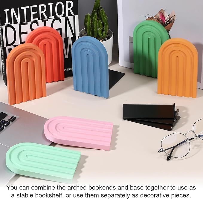 PATIKIL 2Pcs Boho Arch Bookends, Non-Skid Wood Book Ends Rainbow Wooden for Shelves Book Stopper Stand Cute for Holding Books Movie CD Home Office Library Decorative, Light Orange/Red