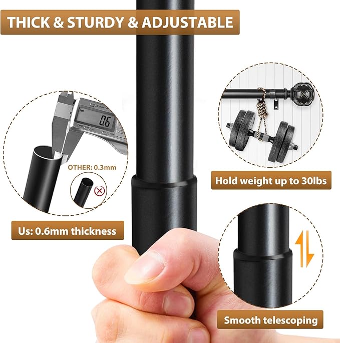KAMANINA 1 Inch Double Curtain Rods for Windows 72 to 144 Inches (6-12 Feet), Black Heavy Duty Double Curtain Rod, Telescoping Drapery Rod with Netted Texture Finials