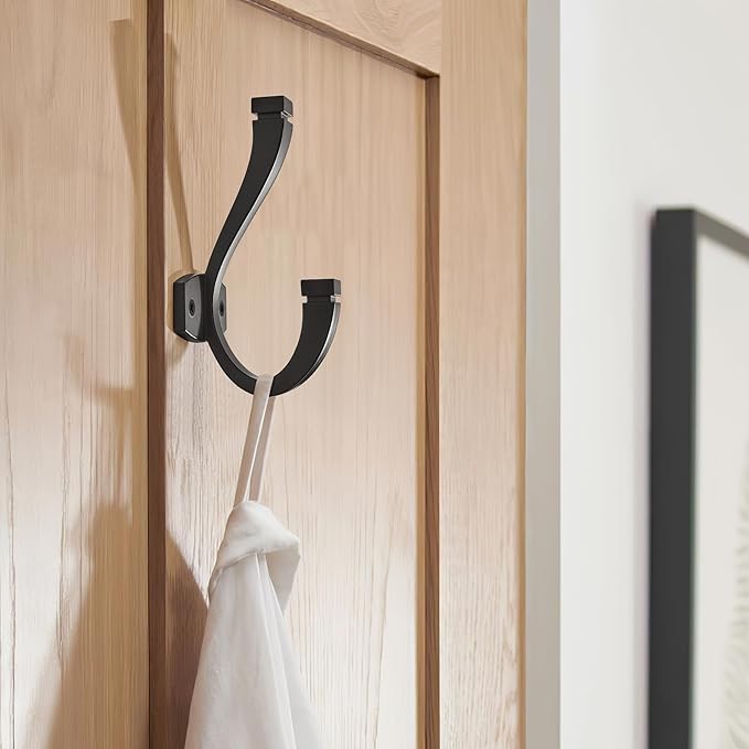 TUNNY Coat Hooks - 3 Pack Matte Black Towel Hooks Robe Hooks Decorative Wall Hooks for Bathroom Bedroom Kitchen Towel Robe Clothes Cabinet Closet Bathroom Hardware