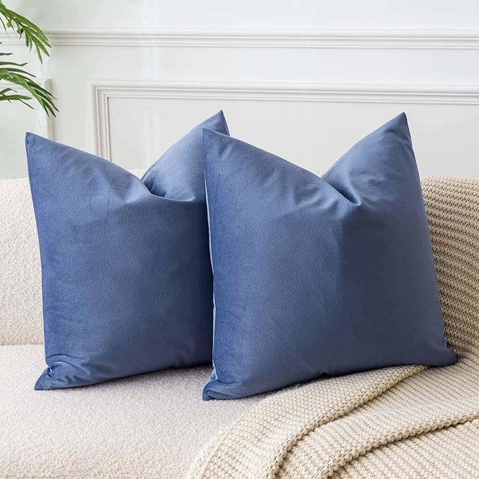 JUSPURBET Decorative Pillow Covers Set of 2 Velvet 26x26 Throw Pillow Covers for Couch Sofa Bed Soft Cushion Covers Cases with Hidden Zipper for Living Room Home Decor,Blue