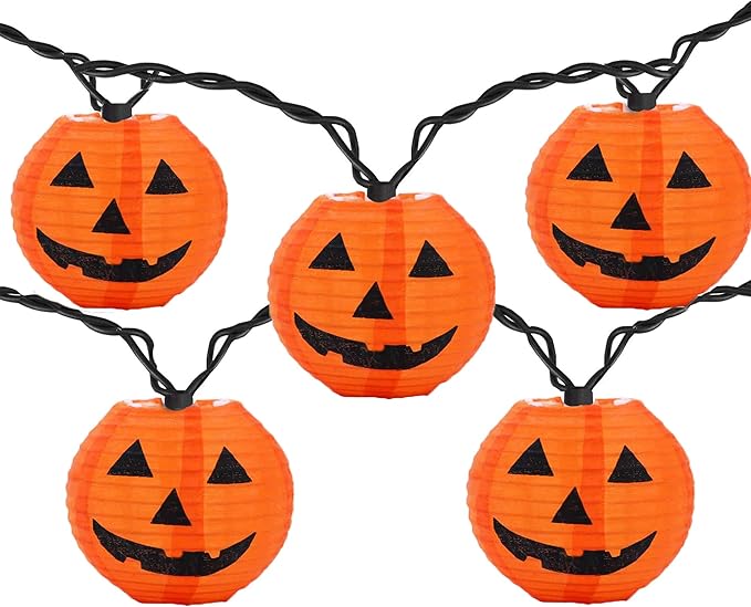 Halloween Pumpkin Lantern Lights Outdoor, 8.5Ft Plug in Orange Halloween Decorations String Light with 10 LED Jack O’ Lantern Lights, Hanging Fairy Lights Waterproof for Yard Party Patio Garden Window