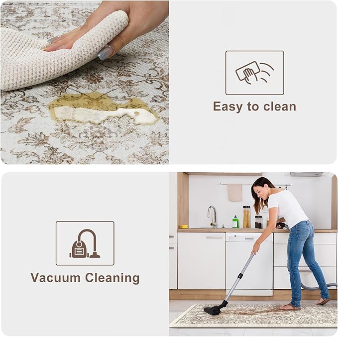 KIMODE Anti Fatigue Kitchen Rugs Sets of 2, Ergonomic Standing Cushioned Kitchen Floor Mats, Boho Kitchen Runner Stain Resistant, Non Slip Laundry Sink Rug Waterproof, 17.3"x59"+17.3"x29", Khaki