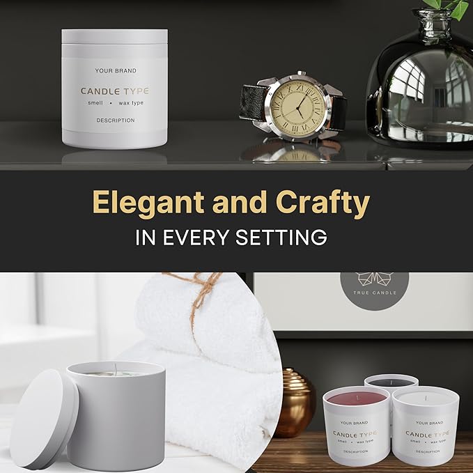True Candle Tins for Making Candles - 12 Pack of 16 oz White Candle Containers Bulk - Empty tins with lids for Candles - Premium Glass Jars, Vessels | Painted Outside Inside | Matte White (Tall)
