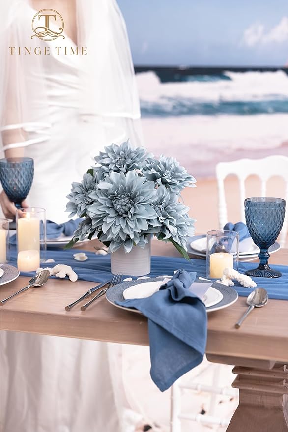 TINGE TIME Artificial Flowers 20pcs Silk Dahlia 5"/6" Fake Flowers for DIY Wedding Bridal Bouquets Centerpieces Arrangements Party Baby Shower Home Decorations (Dusty Blue)