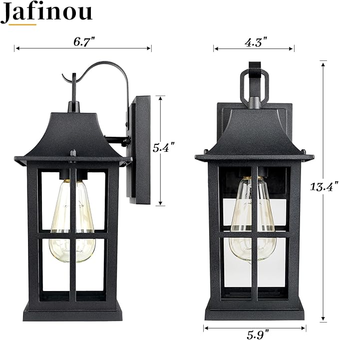 2 Pack Classic Outdoor Wall Sconce Matte Black Rectangular Frame and Clear Glass Shade Waterproof Porch Light Patio Light ETL Listed