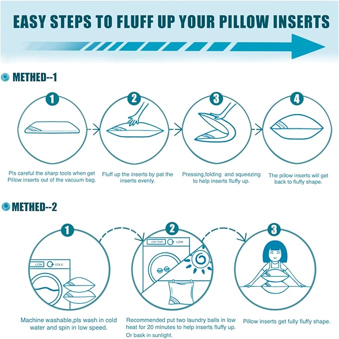 Siluvia Decorative 20x20 Pillow Inserts Set of 4 - Square Throw 20 Pillows with 100% Cotton Cover for Sofa, Couch, and Bed - White