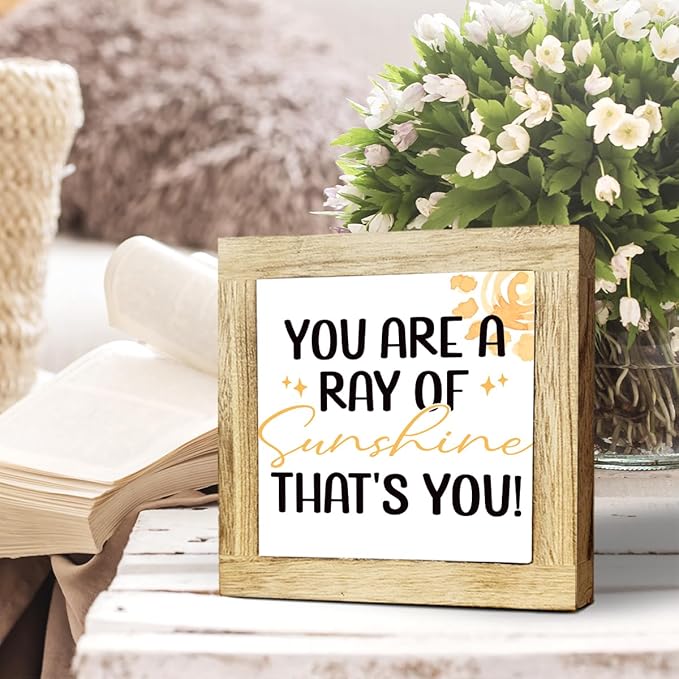 You Are A Ray Of Sunshine Coaster - Friendship Gift, Funny Thank You Gift, Positivity, Funny Home Decor, Box Wood Plaques Desk Décor, Rustic Farmhouse Decor for the Home Sign, Housewarming Gifts