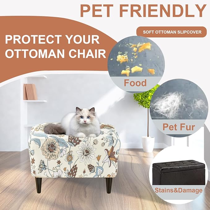 Eco-Ancheng Chair Cover Stretch Ottoman Cover Rectangular Storage Ottoman Slipcover Footrest Stool Covers Ottoman Slipcovers for Foot Stool with Nonslip Elastic Bottom