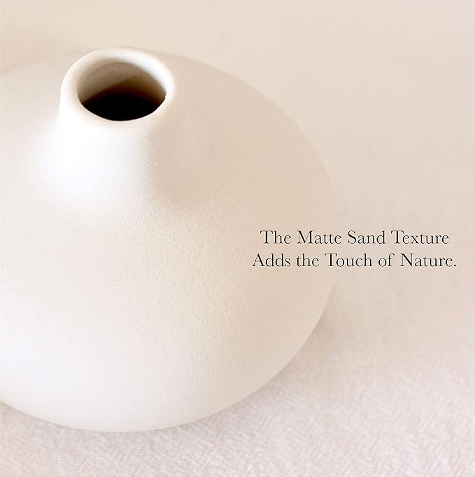 Carrot's Den - Set of 6 Nordic Minimalist White Ceramic Donut Bud Vases for Decor | Modern Boho Vases for Dry Flowers + House Plants | Wedding, Bookshelf, Home Decor, Coffee Table, Centerpiece (White)