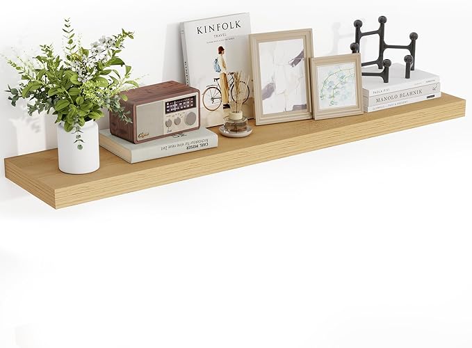 48 Inch Floating Shelves, 3D Textured Wood Grain, 48"x9.25"x1.5" Inch Deep Floating Shelves for Wall, Wooden Shelves for Bathroom, Bedroom, Living Room, Natural, 1 Piece