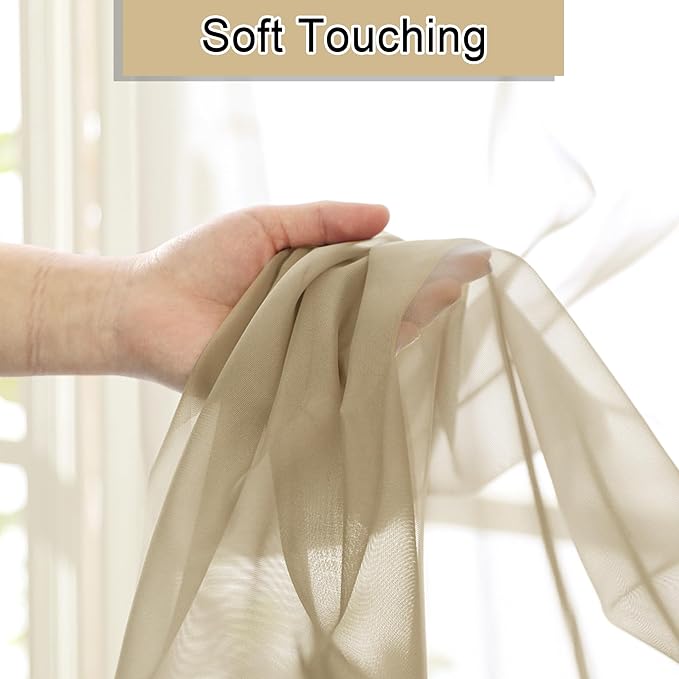 Lecloud Taupe Sheer Curtains 72 Inch Length 2 Panels, Light Filtering Soft Solid Voile Tan Sheer Curtain for Bedroom Living Room, Airy Gauzy Double Rod Pockets Window Drapes, Each 42Wx72L Inches