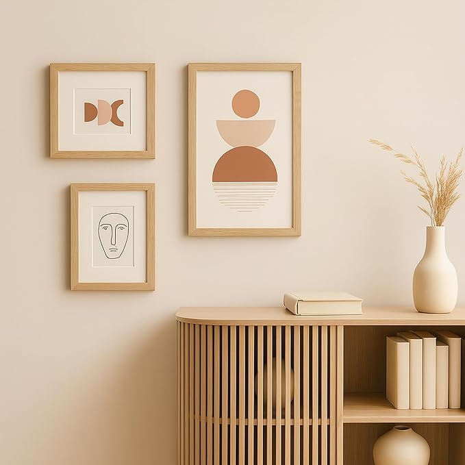 8x12 Oak Wood Picture Frams - Minimalist 8x12 Oak Wood Frames, 8"x12" Picture Frame Wood, Natural Solid Wooden Picture Frames for Wall Art Photo and Prints(3 Pack, Beige)
