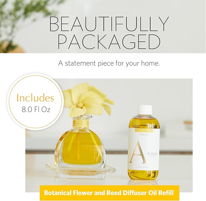 AGRARIA Reed Diffuser Refill, Scented Oil Home Fragrance, Reed Oil Diffuser Gift Set for All Occasions, Golden Cassis