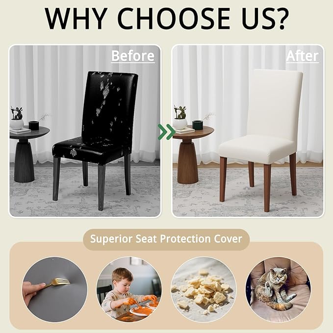 Dining Chair Covers Set of 4, Stretch Kitchen Removable Washable Chairs Slipcovers Seat Protector for Home, Party, Banquet (Beige)