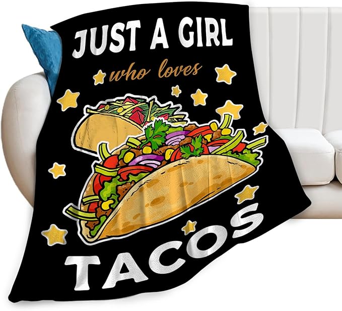Tijuboni Tacos Throw Blanket Just A Girl Who Loves Tacos Gifts for Girls Boys Women Men Kids Adults Soft Flannel Fleece Blanket for Couch Sofa Bed Home Decor 60"x80"