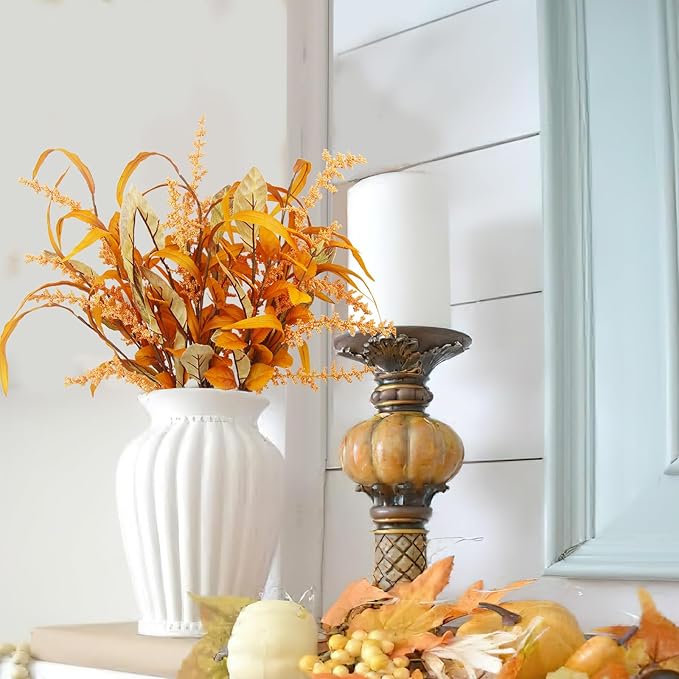 3 Pcs Artificial Fall Flowers Autumn Flowers Artificial for Decoration Fall Bouquet Maple Leaves Wheat Floral Arrangement Faux Fall Flower Branches for Thanksgiving Table Centerpieces Decor