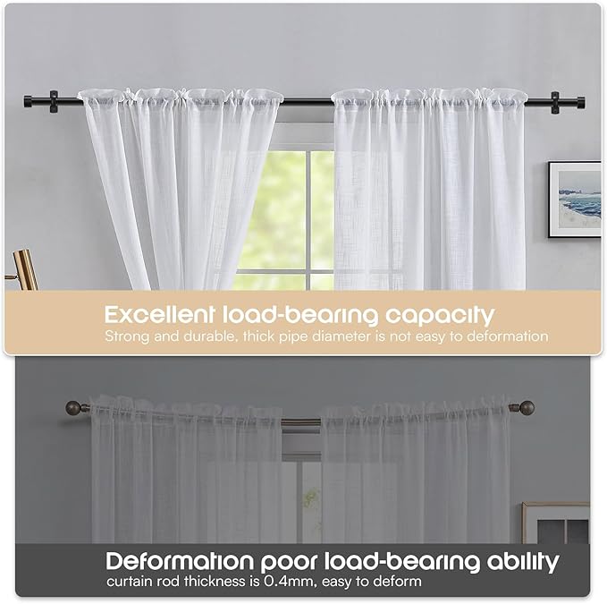 Heavy Duty Adjustable Steel Curtain Rod - 1 Inch Diameter, End Cap Design, Extends 30 to 168 Inches, 2 Pack, Black