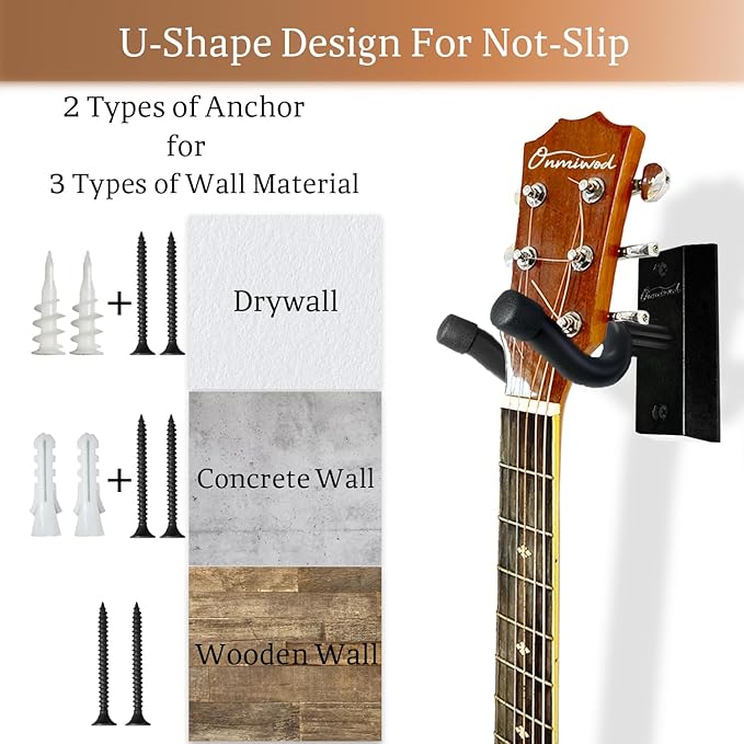 Guitar Wall Mount 2 Pack, Real Hardwood Guitar Hanger, U-Shaped Guitar Wall Hanger Mount, Guitar Holder Hook Stand for Acoustic, Electric Guitar, Banjo, Bass, Gift for Guitar Player Men Boy