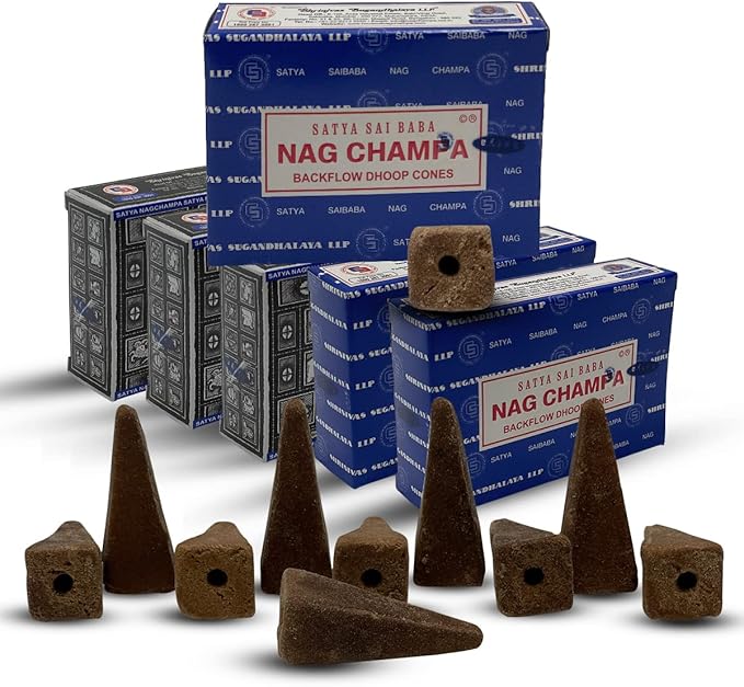 Nag Champa Super Hit Backflow Incense Cones for Waterfall Aromatic Smoke Fountain Haze Falls and Mat Bundle - Pack of 3+3