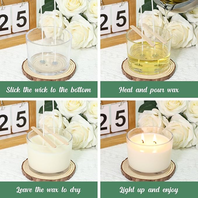 12oz Candle Jars for Making Candles, 8 Pack Large Clear Glass Empty Candle Jars with Bamboo Lids and Wick Kit, Multiple Wicks Wide Mouth Candle Container Bulk, Ideal for Candle Business
