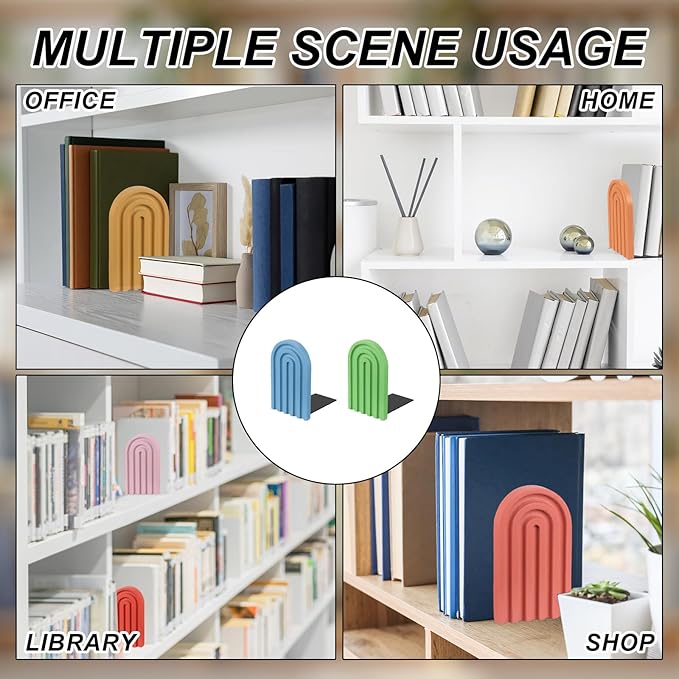 PATIKIL 4Pcs Boho Arch Bookends, Non-Skid Wood Book Ends Rainbow Wooden for Shelves Book Stopper Stand Cute for Holding Books Movie CD Home Office Library Decorative, Cyan/Light Blue