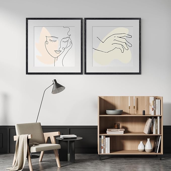 20x20 Black Picture Frames for Wall - Minimalist 20x20 Oak Wood Frames, 20"x20" Picture Frame Wood, Natural Solid Wooden Picture Frames for Wall Art Photo and Prints (3 Pack, Black)