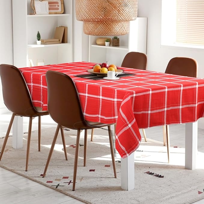 Urban Villa Tablecloth Big Checks Table Cloth Tabletop Cover Kitchen Dining Tablecloth 100% Cotton Great Parties Wedding Holiday Red White Rectangle 60X84 Inches 6-8 Seats Table Cloth
